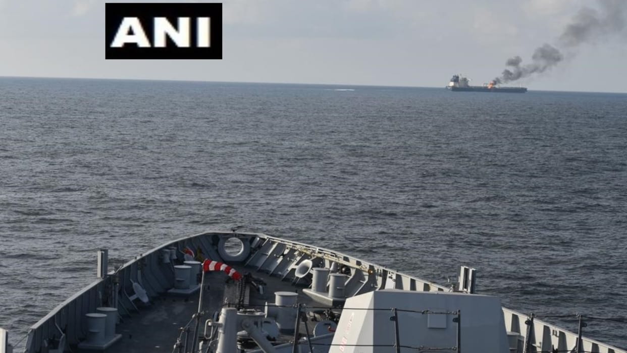 Houthi attack  INS Visakhapatnam deploys fire fighting team on board British oil tanker