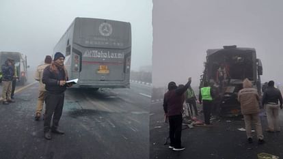 Driver died while nine passengers were injured when bus collided with vehicle on Lucknow Agra Expressway
