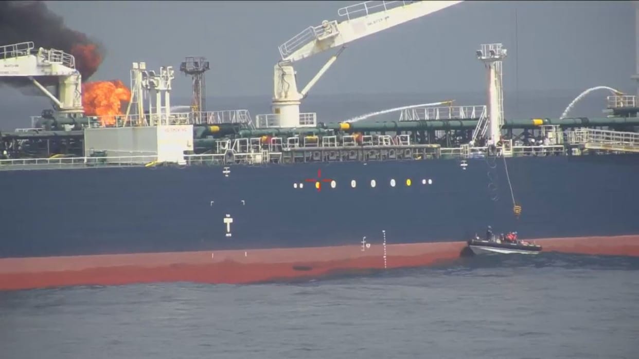 indian navy helps british merchant ship in gulf of aden who caught fire after houthi attack