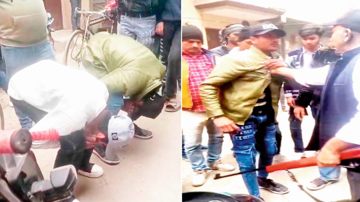 Meerut: old man beats up boys and made them murga for molesting the girl students