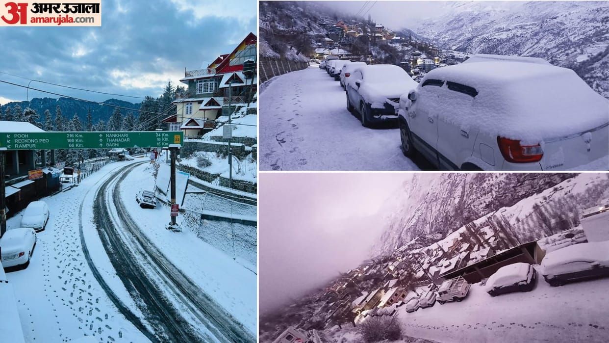 Amazing pictures of snowfall of the year In himachal Upper areas covered in snow Shimla-Rampur highway closed