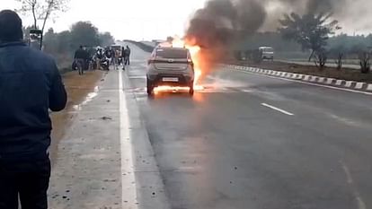 Car catches fire after hitting stray animal on bypass in Bareilly