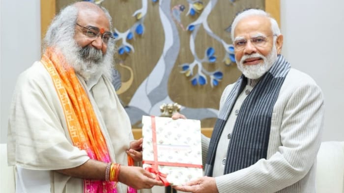 Congress leader Acharya Pramod Krishnam invites PM Modi for Kalki Dham foundation laying ceremony