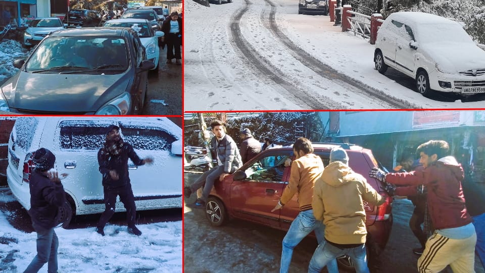 Heavy snowfall in Mussoorie after two years vehicles stuck in snow traffic jams many places Photos