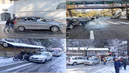 After snowfall the speed of vehicles stopped in Shimla, snow accumulated on the roads, people reached on foot.