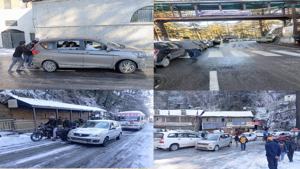 After snowfall the speed of vehicles stopped in Shimla, snow accumulated on the roads, people reached on foot.
