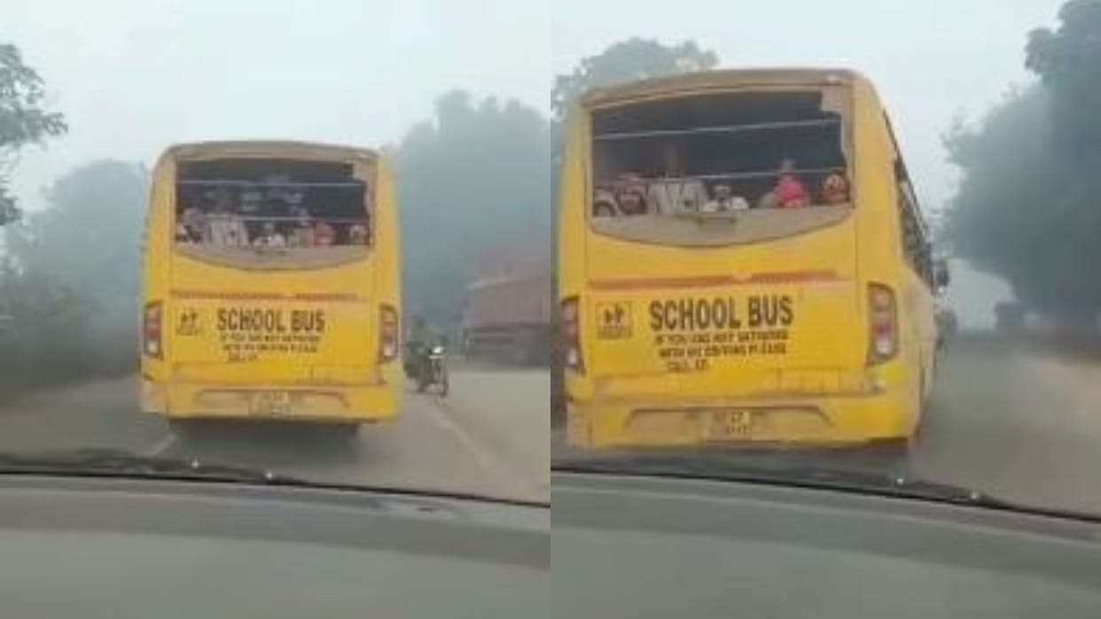 Driver ran school bus without mirror video goes viral in Shahjahanpur