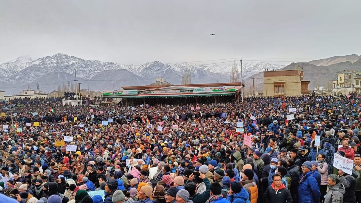 Ladakh protest for Statehood Shutdown in Kargil and Massive Rally Held in Leh