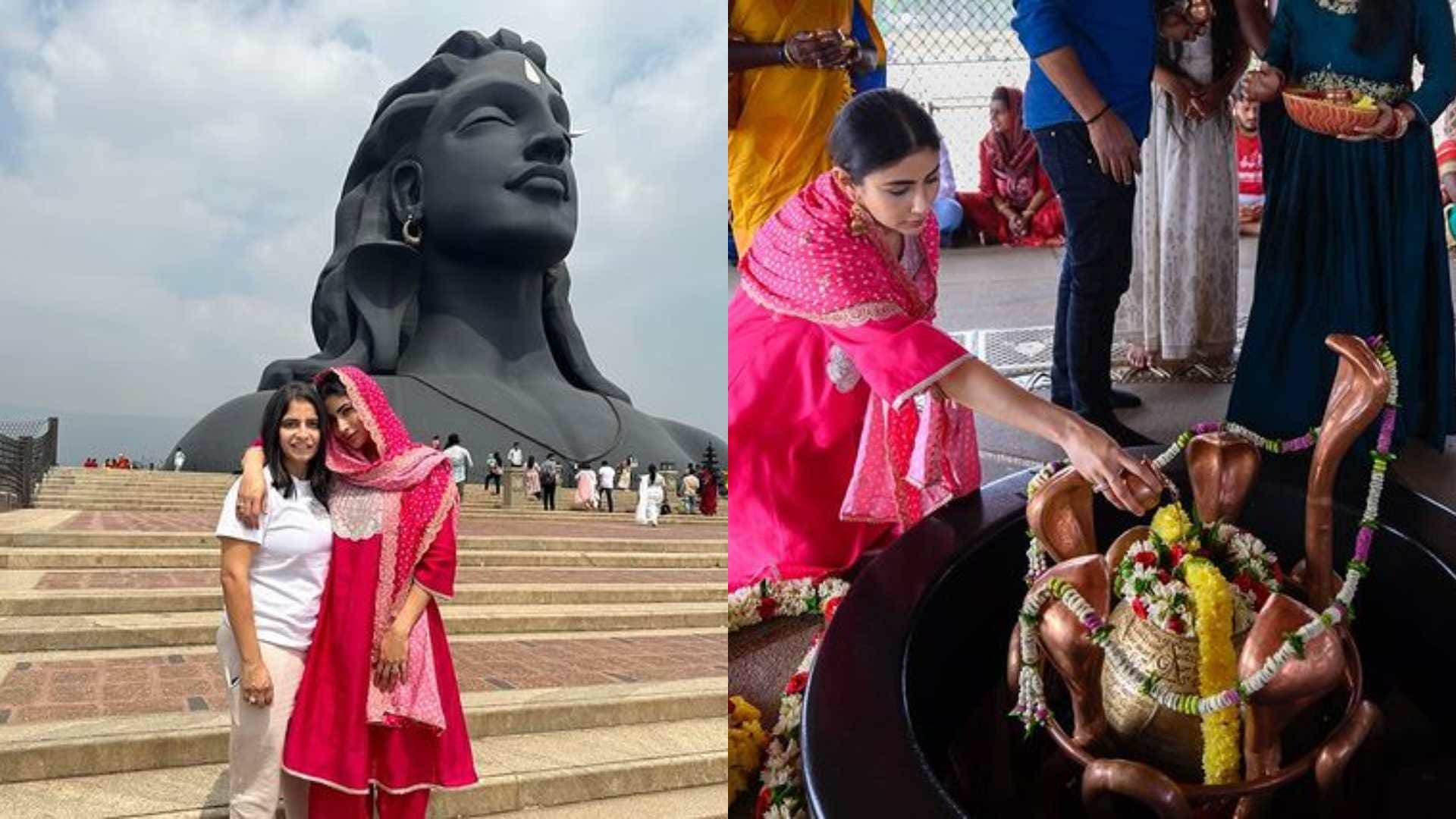 brahmastra film actress Mouni Roy arrived to visit Adiyogi shiv mandir in tamilnadu at Coimbatore