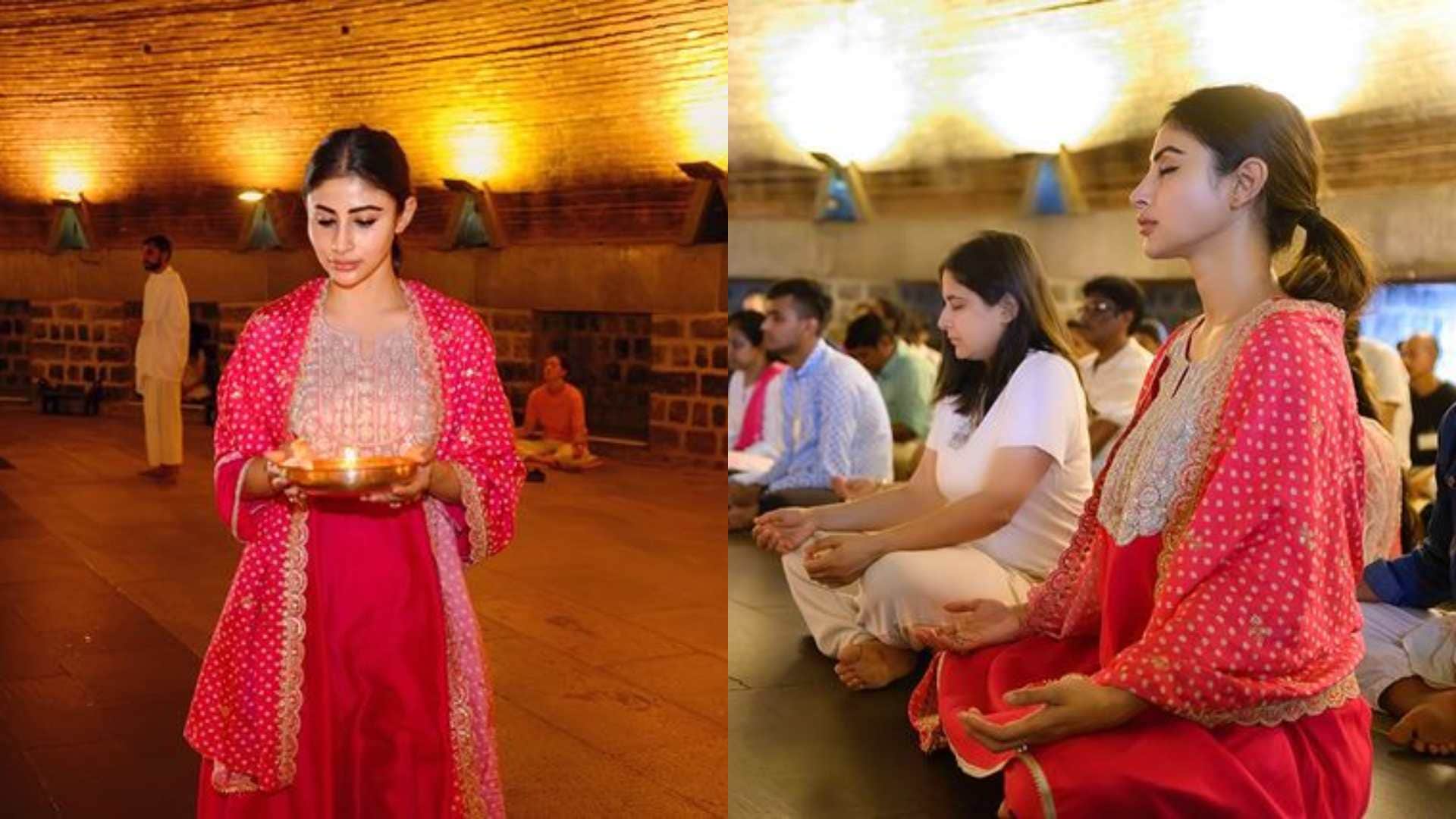brahmastra film actress Mouni Roy arrived to visit Adiyogi shiv mandir in tamilnadu at Coimbatore