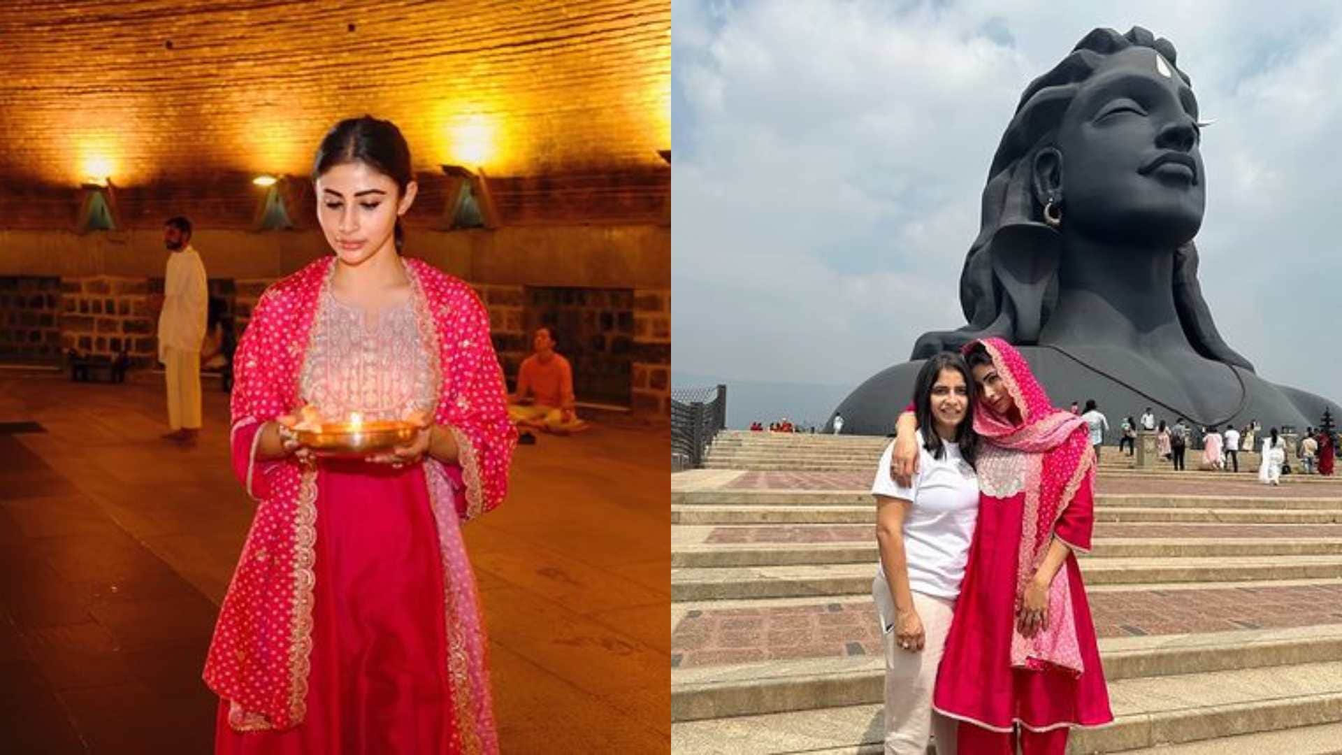 brahmastra film actress Mouni Roy arrived to visit Adiyogi shiv mandir in tamilnadu at Coimbatore