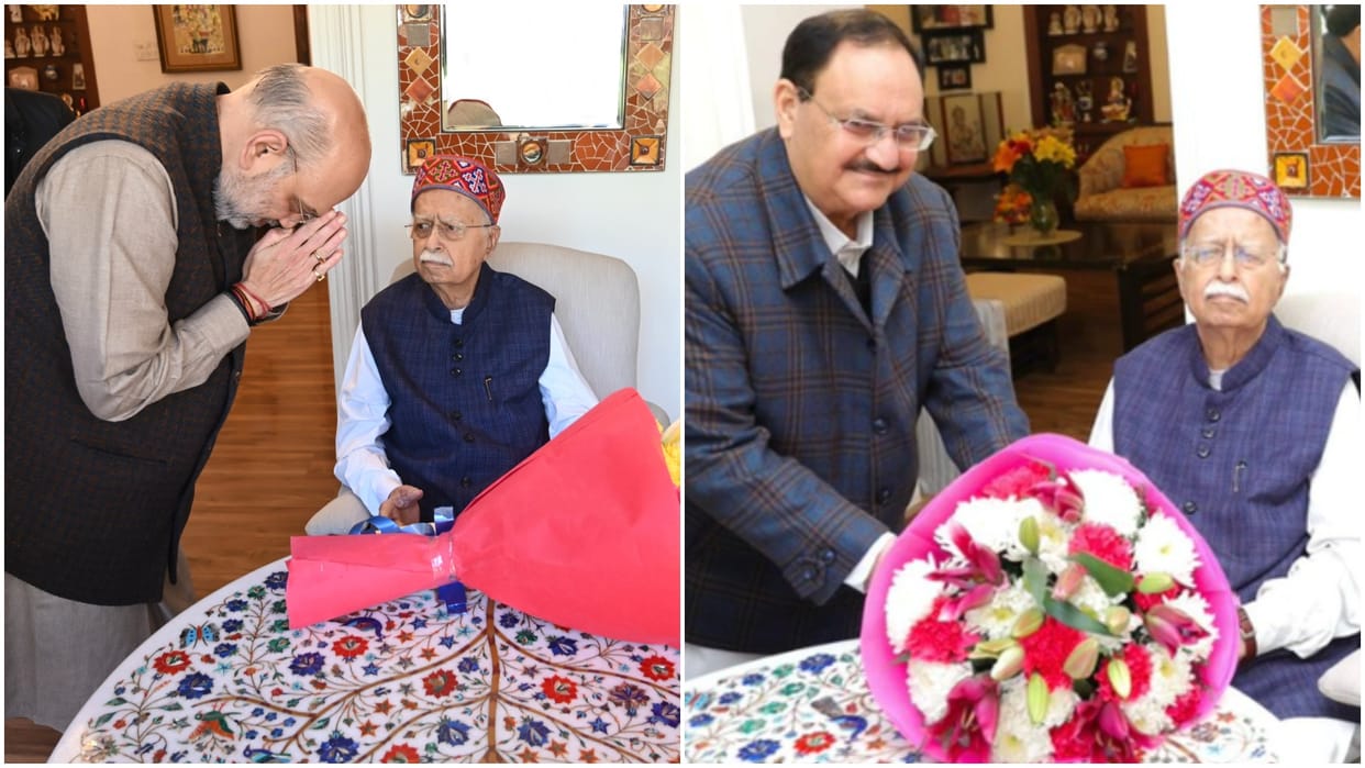 JP Nadda Amit Shah met BJP veteran leader Lal Krishna Advani after the announcement of Bharat Ratna