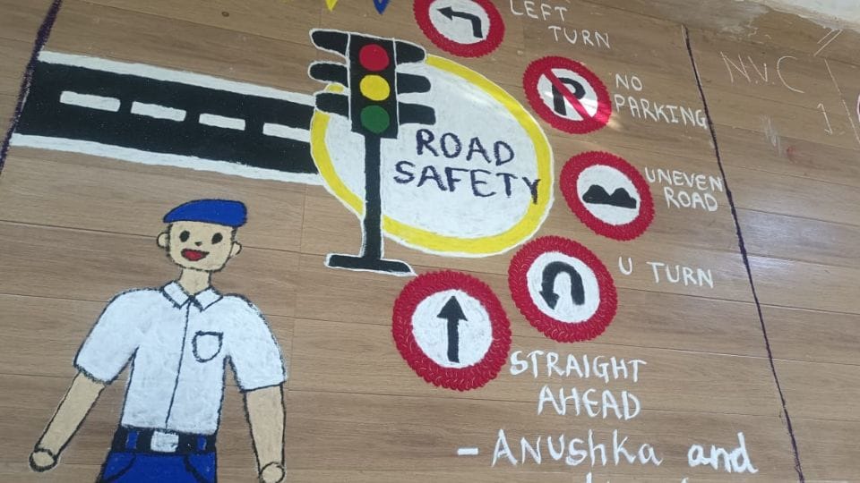 Rangoli competition organized for road safety awareness in Jagdalpur