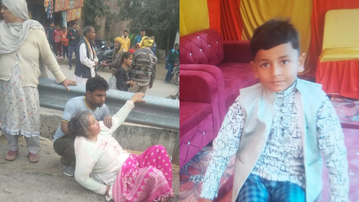 Varanasi road accident child died and many people injured after car hits family waiting for bus