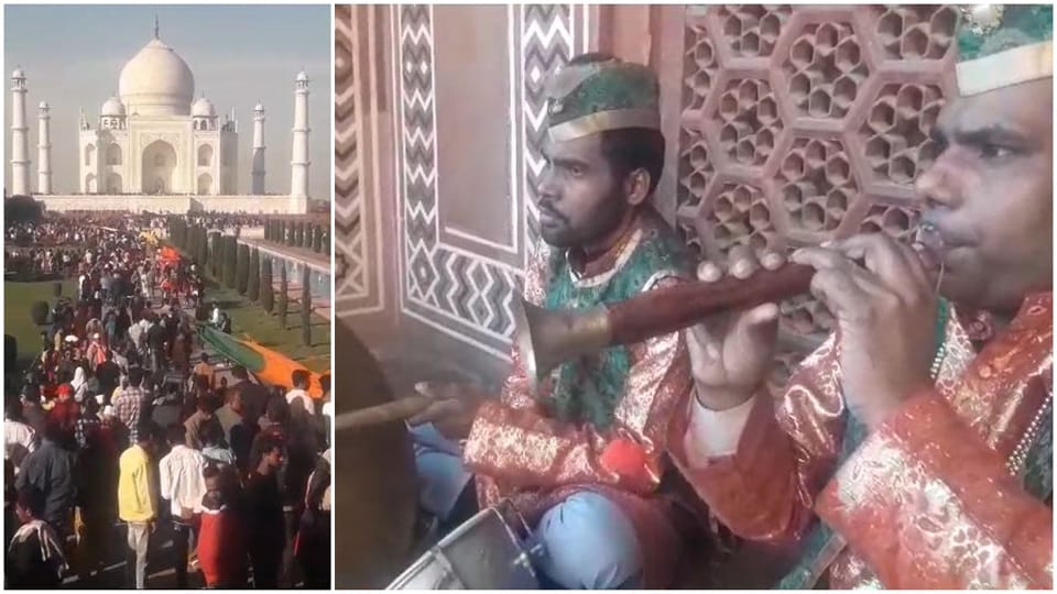 Taj Mahal Sulahkul's colorful chadar presented in Shahjahan's Urs