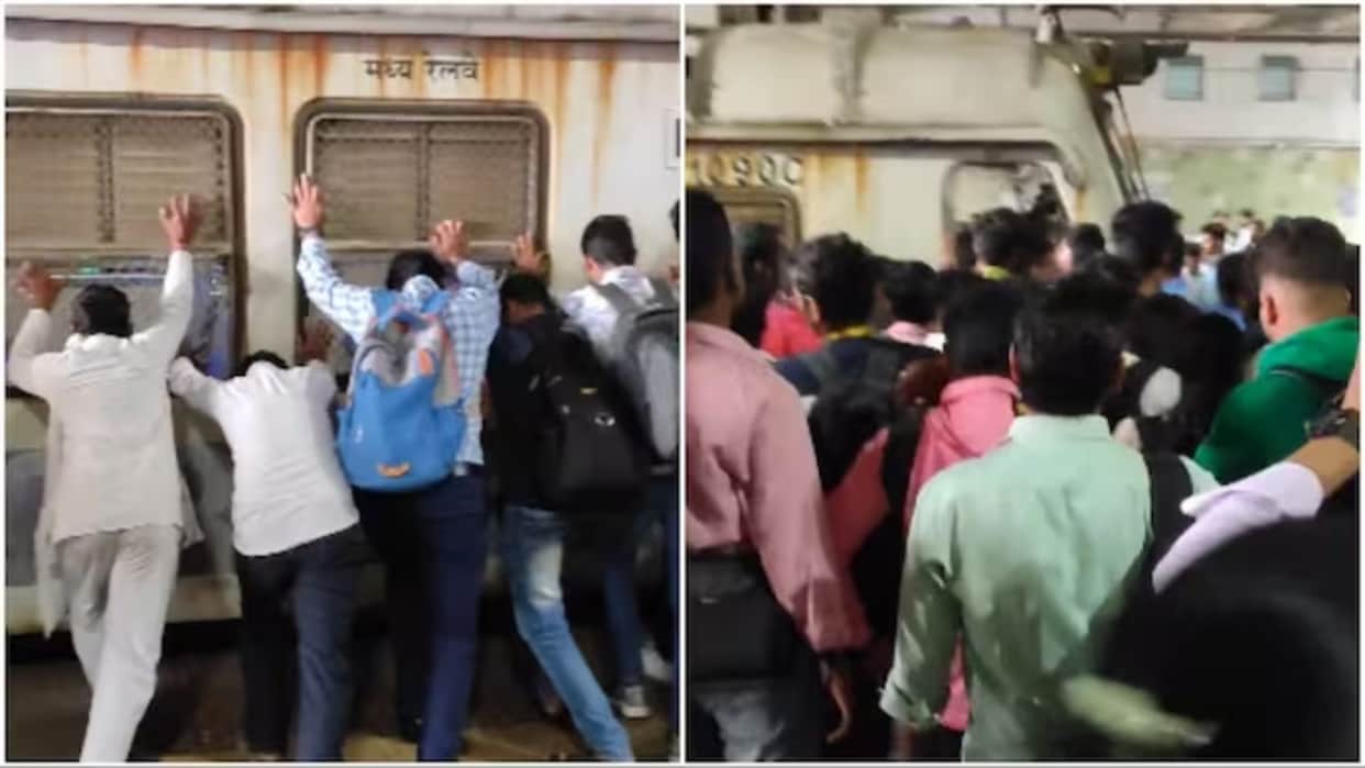 Navi Mumbai Commuters Push Local Train to Save Man Trapped Under Wheels, Video Goes Viral