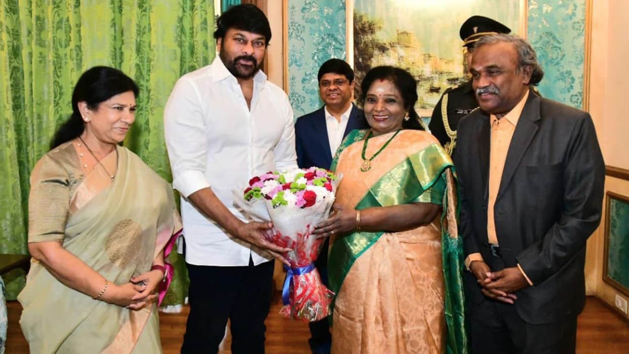 Chiranjeevi honored by Telangana Governor Tamilisai Soundararajan for his Padma Vibhushan award shares pics