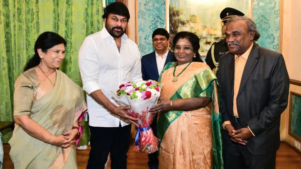 Chiranjeevi honored by Telangana Governor Tamilisai Soundararajan for his Padma Vibhushan award shares pics