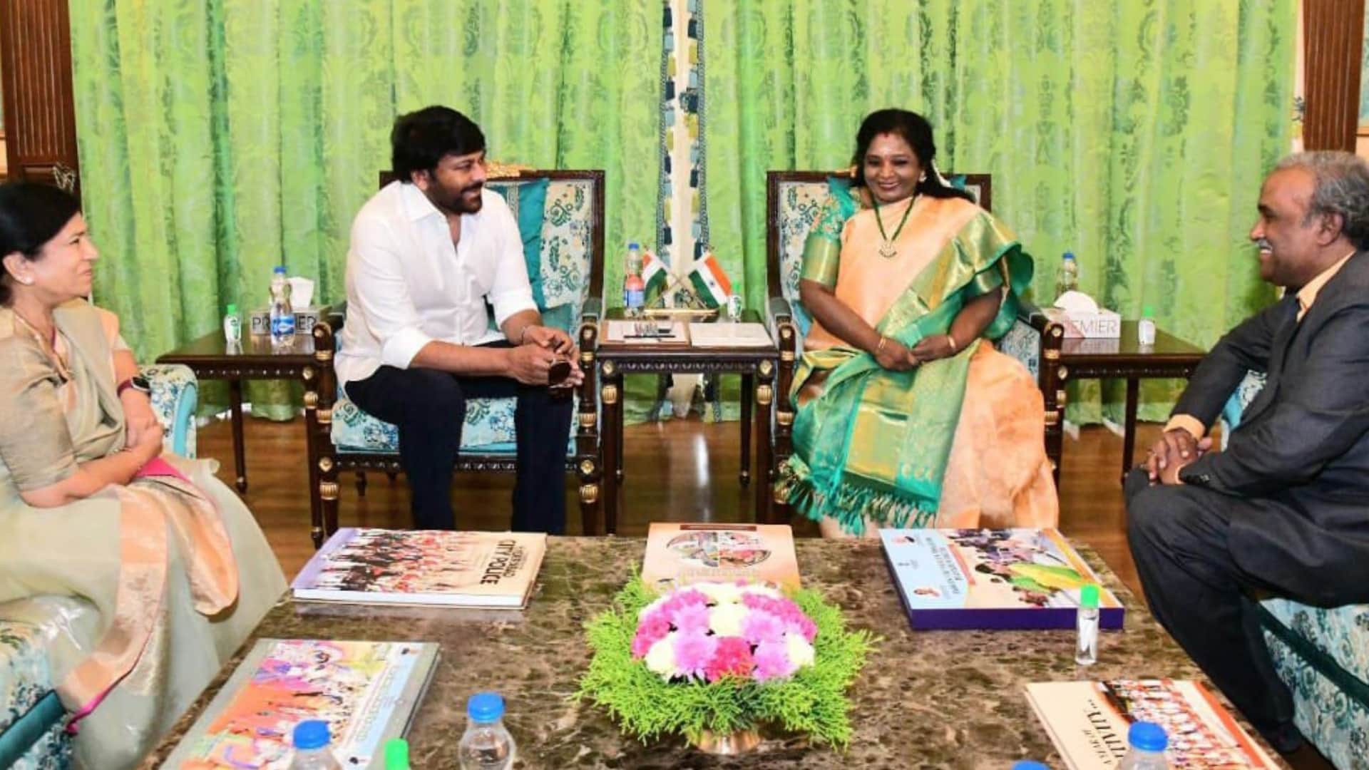 Chiranjeevi honored by Telangana Governor Tamilisai Soundararajan for his Padma Vibhushan award shares pics