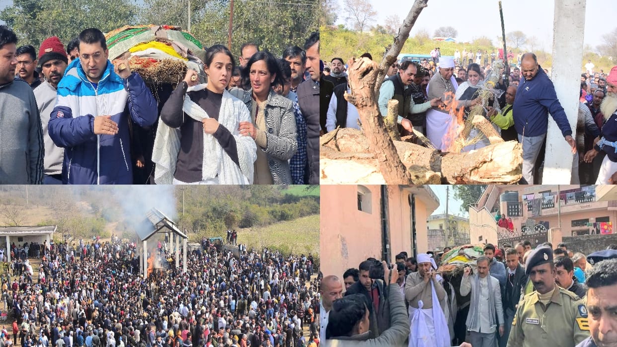 Hundreds including cm Sukhu bid adieu to Deputy Chief Minister mukesh agnihotri wife late Simmi Agnihotri.