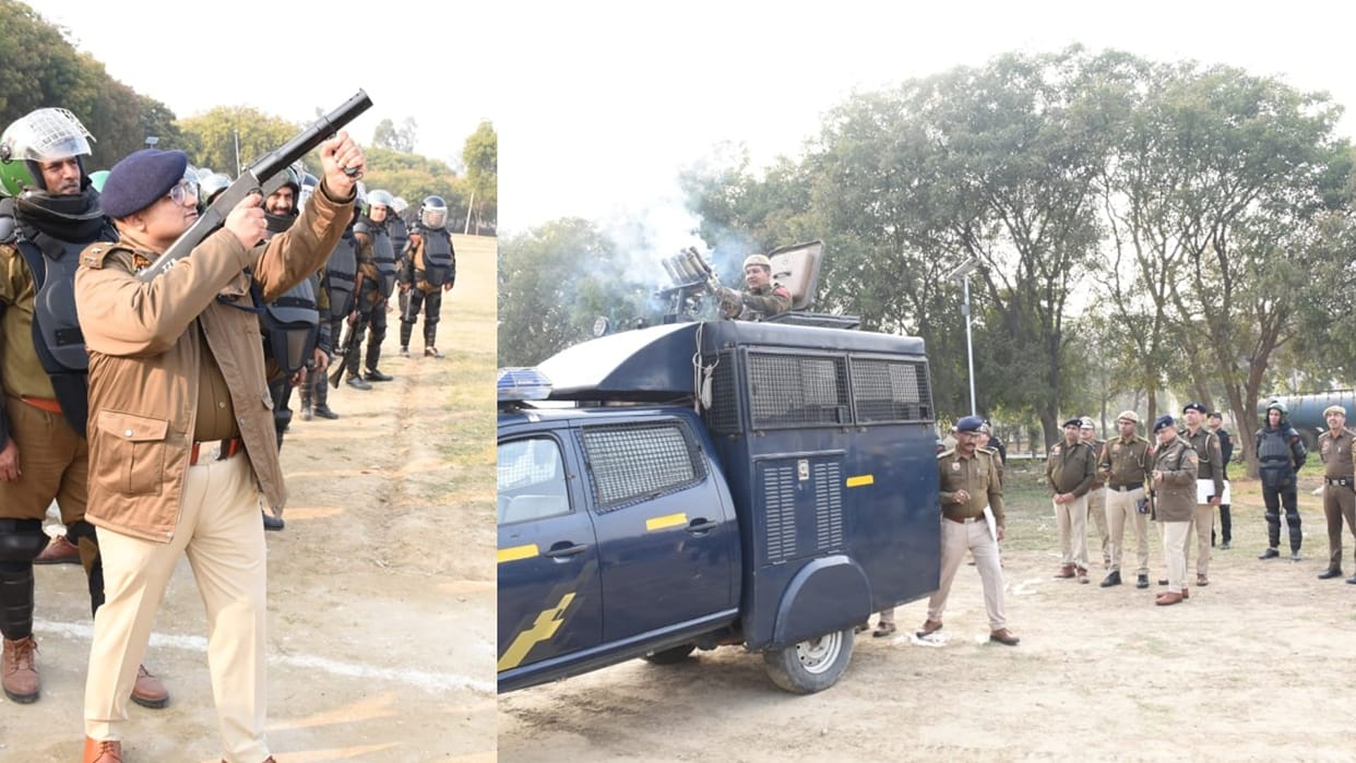 Jhajjar: Police practiced by releasing teargas and operating drones