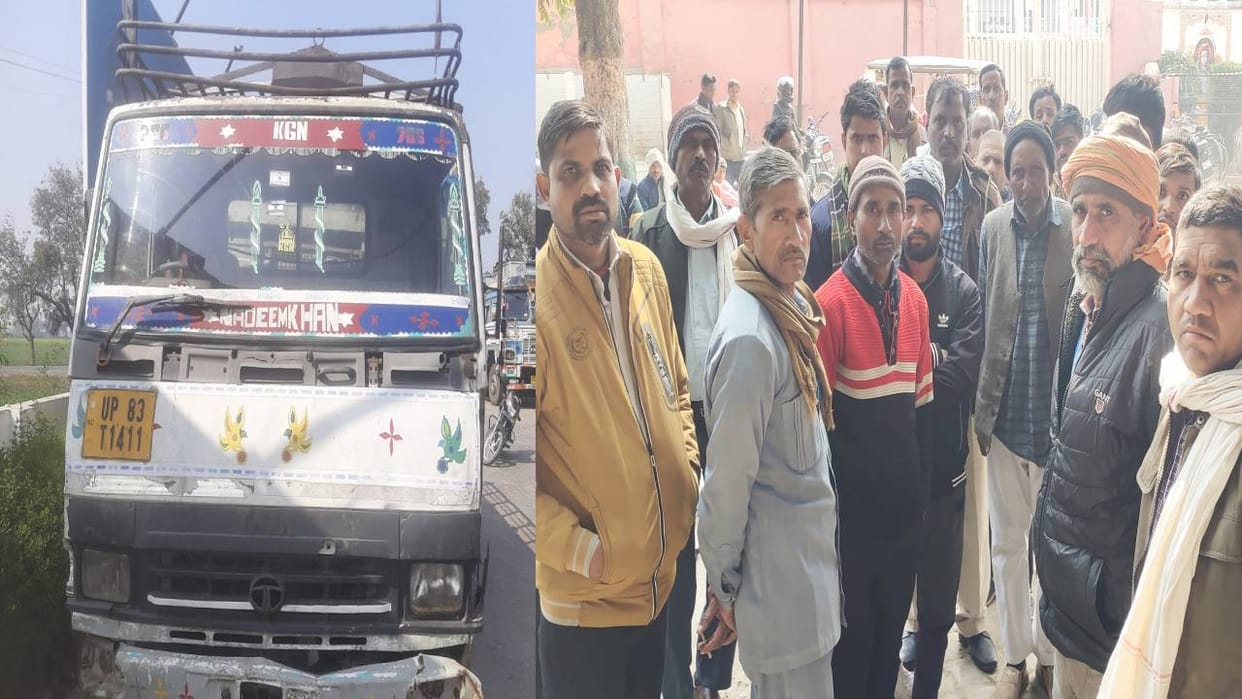 Canter hits bike in Firozabad two including railway employee killed