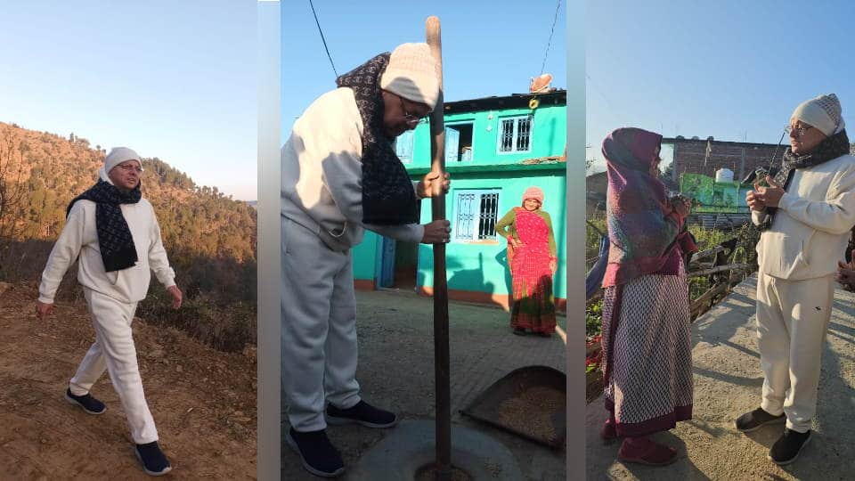 Uttarakhand BJP Gaon Chalo Abhiyan CM Dhami doing Morning walk in champawat and Get Public Feedback