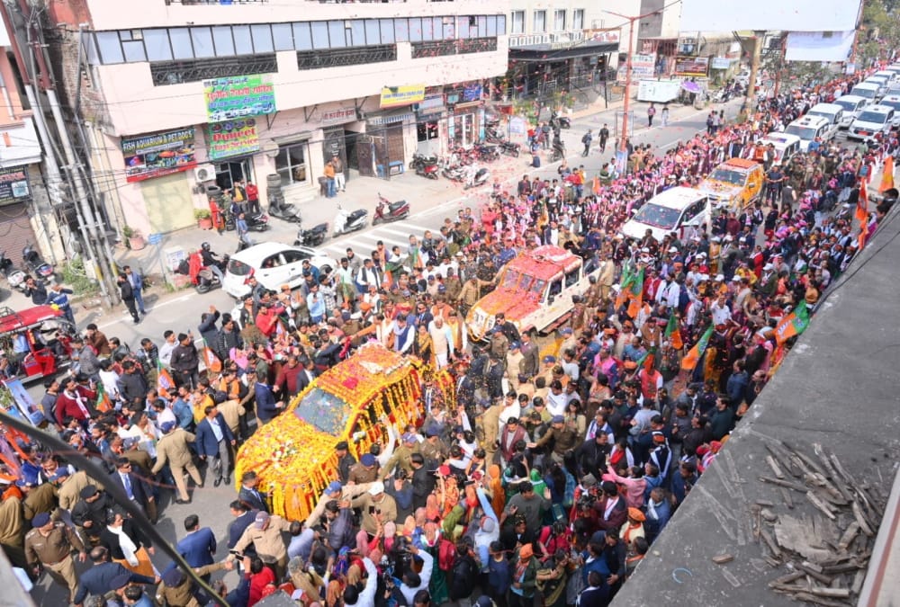 Uttarakhand Cm Pushkar Singh Dhami Road show Huge Crowd Gathered Photos