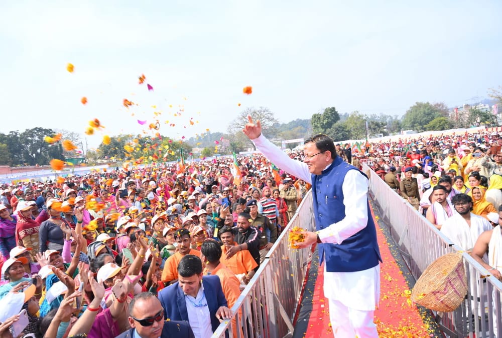 Uttarakhand Cm Pushkar Singh Dhami Road show Huge Crowd Gathered Photos