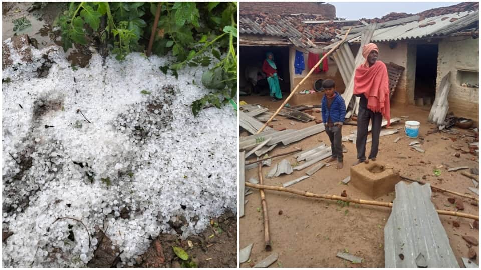 बारिश के साथ गिरे ओले।