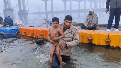 Water policeman saved child drowning in river Ganga