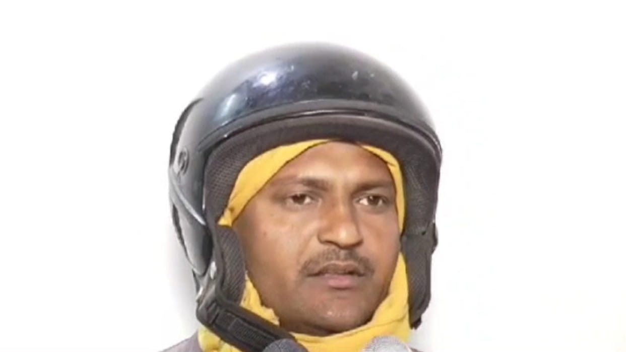 To save his life, a person wears a helmet and goes out