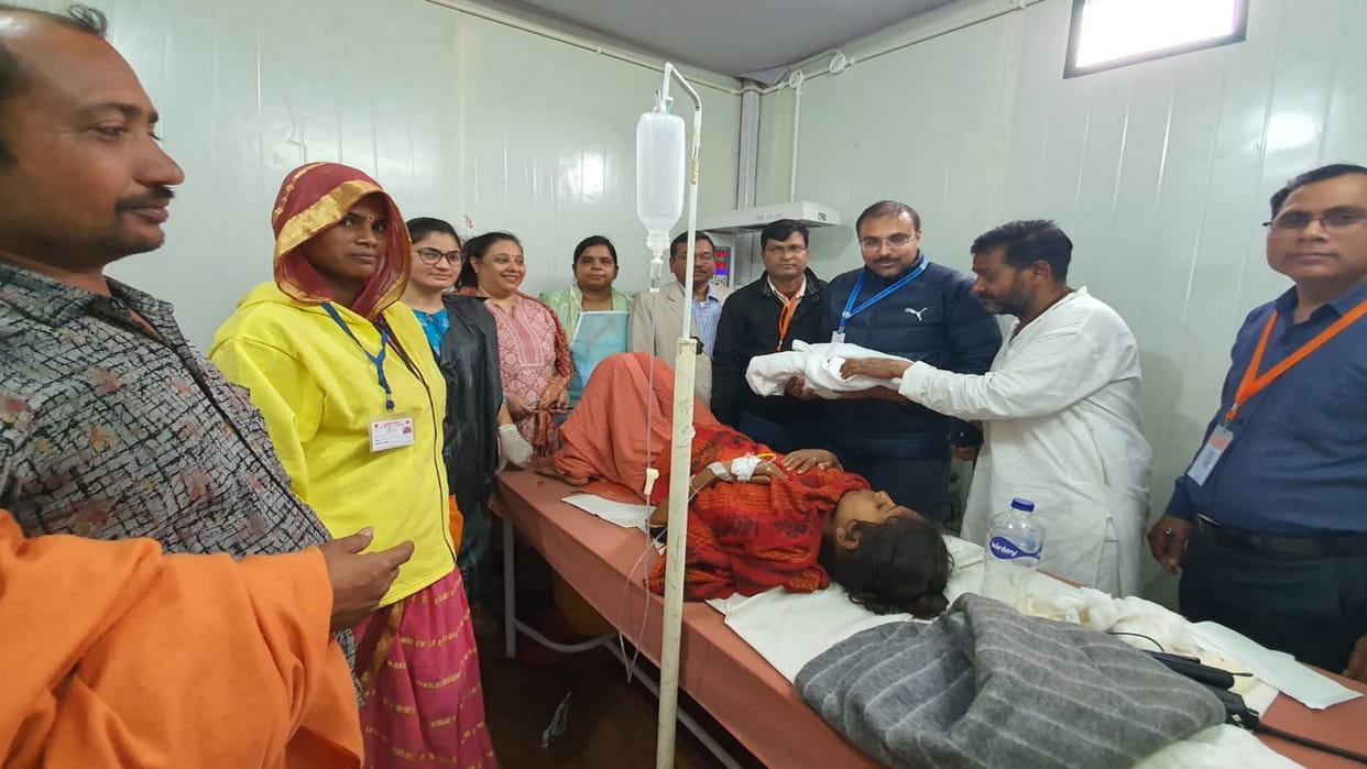 Woman gives birth to daughter in Triveni hospital of Magh Mela, named Saraswati