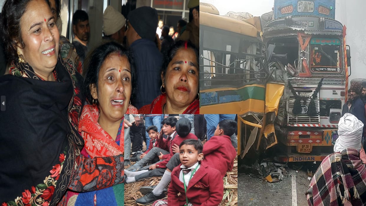 Collision between school bus and truck in Bijnor, parents were horrified to see children drenched in blood