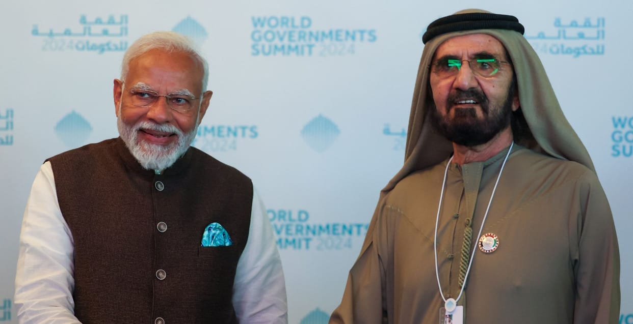 UAE vice president presents copy of his book to pm modi praise indian community