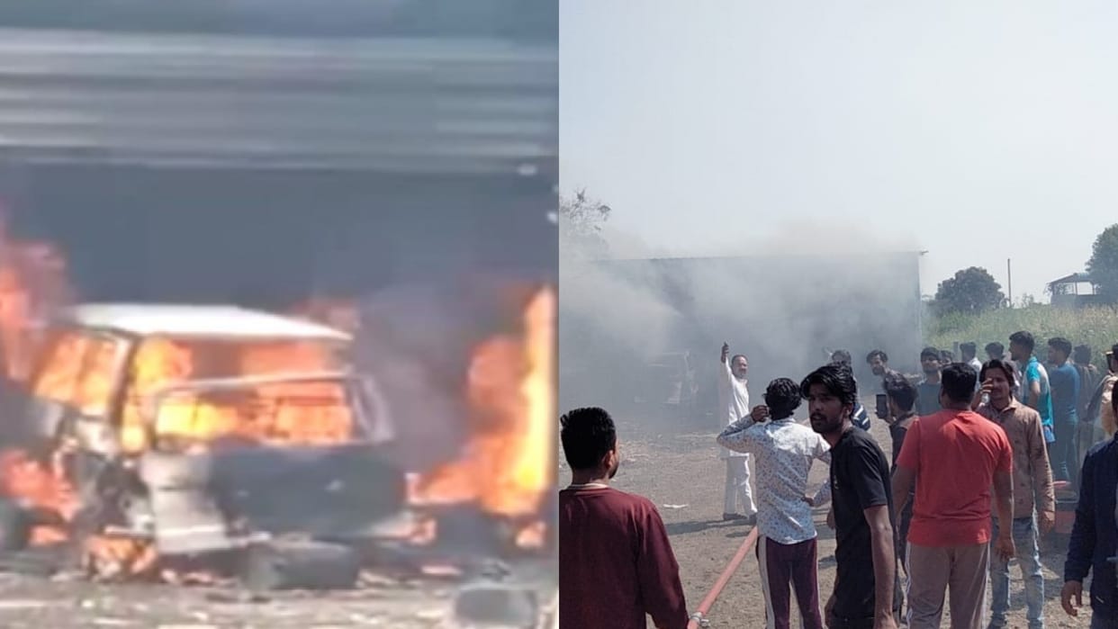 Neemuch News Fire broke out in gas cylinder of a car parked at service center