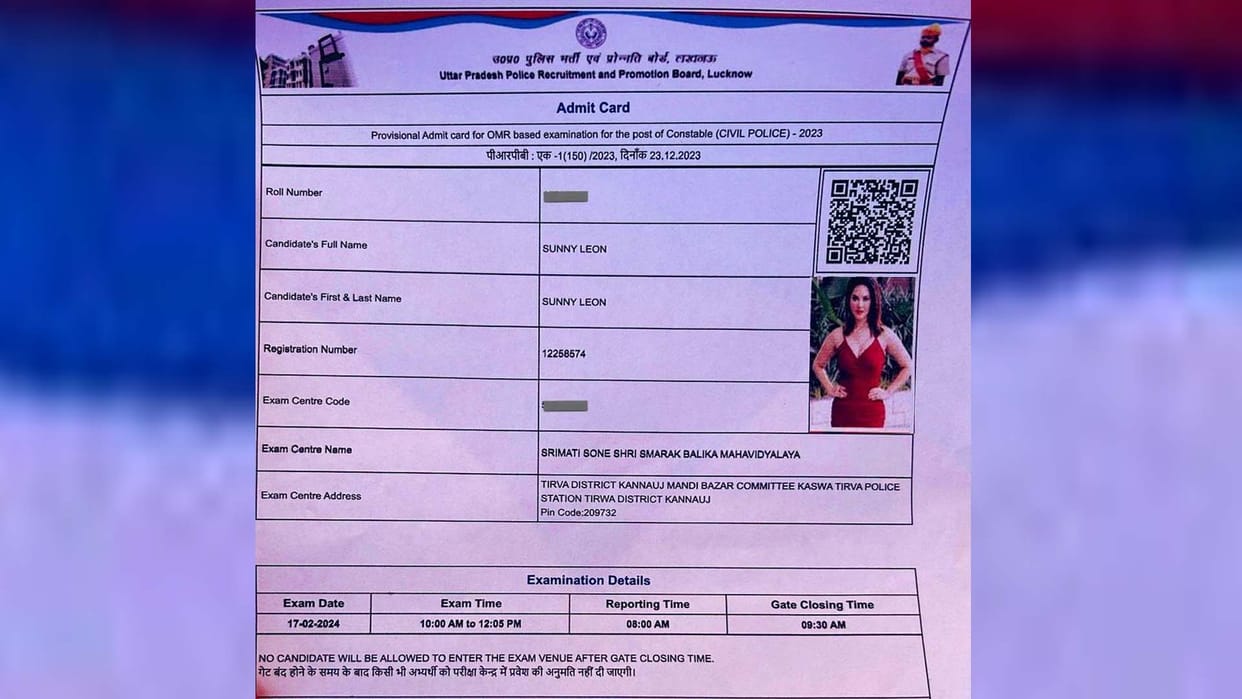 Sunny Leone's admit card for police recruitment exam at Kannauj center is going viral