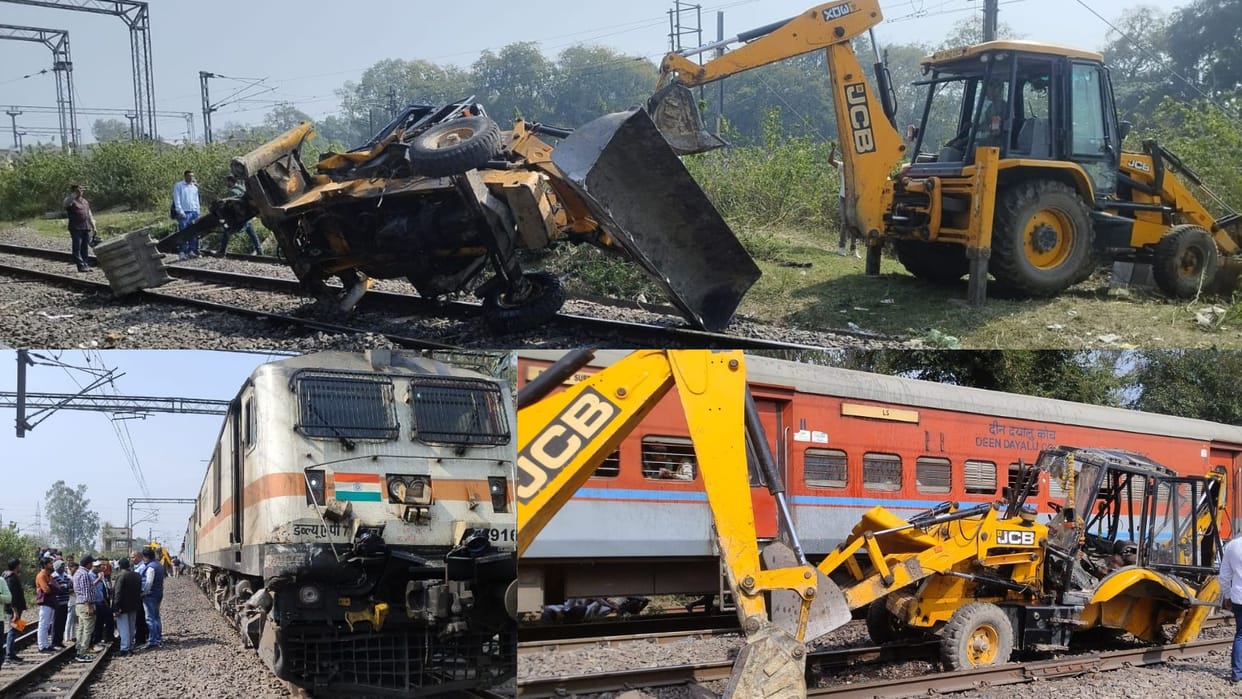Lokmanya Tilak Express train collides with JCB in Chandauli