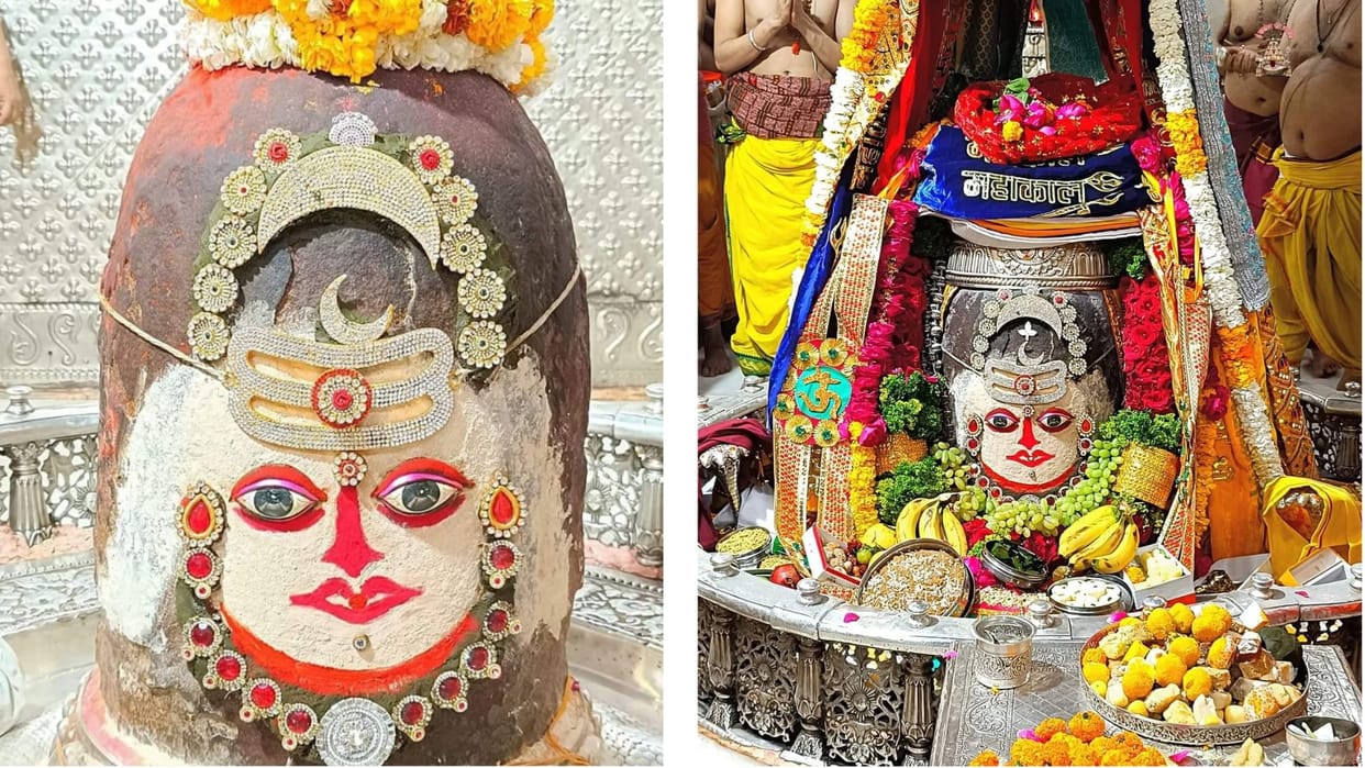 Baba Mahakal decorated with fruits in Bhasma Aarti in Mahakaleshwar temple