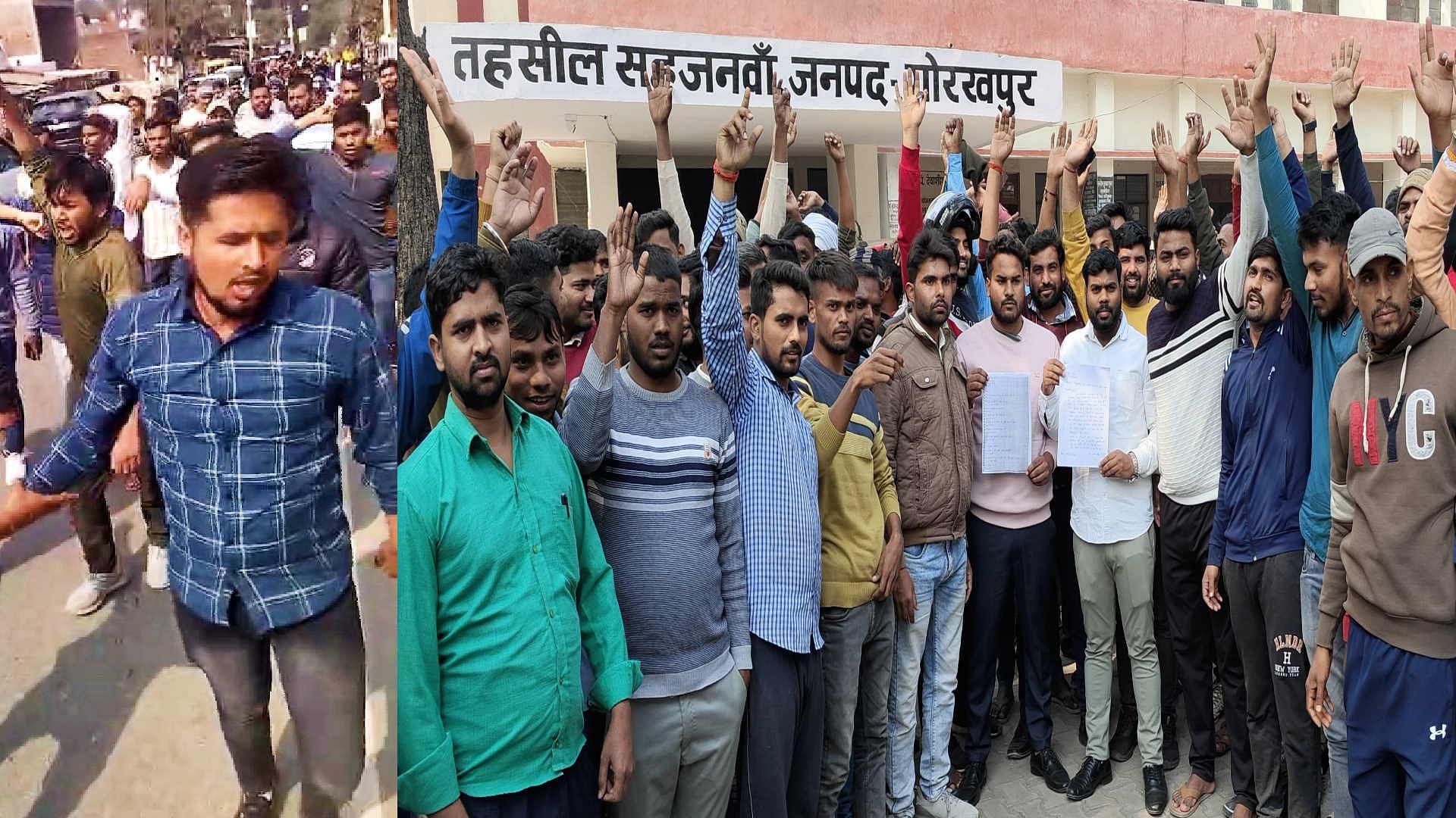 खजनी और सहजनवां में प्रदर्शन करते छात्र।