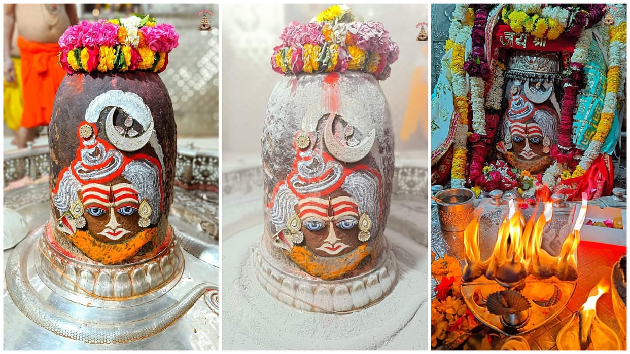 Ujjain Baba Mahakal decorated with snake and moon special decoration of Maa Parvati in sanctum sanctorum
