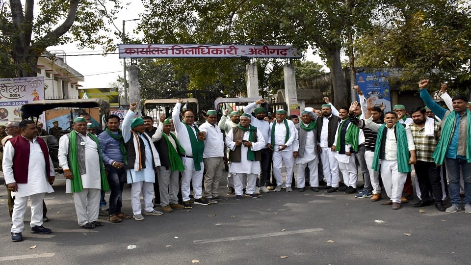 Farmers blocked tractors and staged a sit-in demonstration