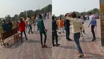 Video of hooliganism of parking staff surfaced in Gokul Mathura Devotees were showered with sticks and belts