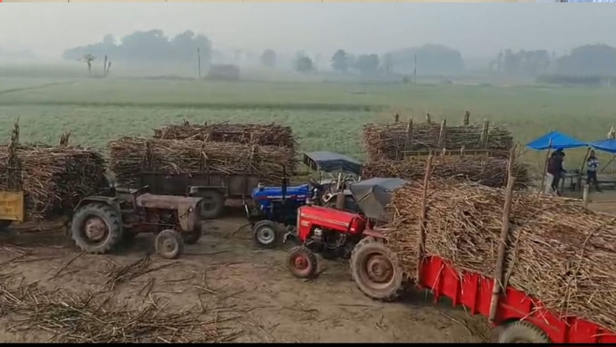 Farmers are worried due to lack of weighing at Ithiya sugarcane purchasing center of Maharajganj