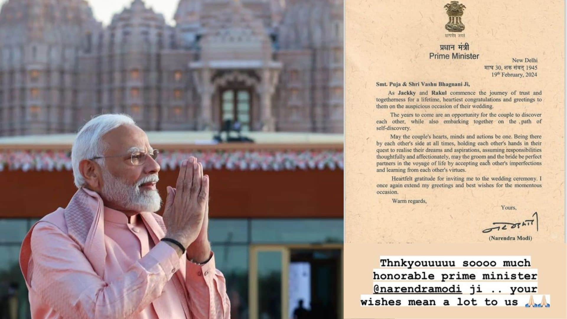 PM Narendra Modi congratulates Rakul Preet Singh Jackky Bhagnani on their wedding know what he says