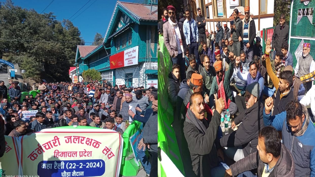 Jal Rakshak Mahasangh and Devbhoomi Swarna Sangathan demonstrated in Chaura Maidan regarding their demands.