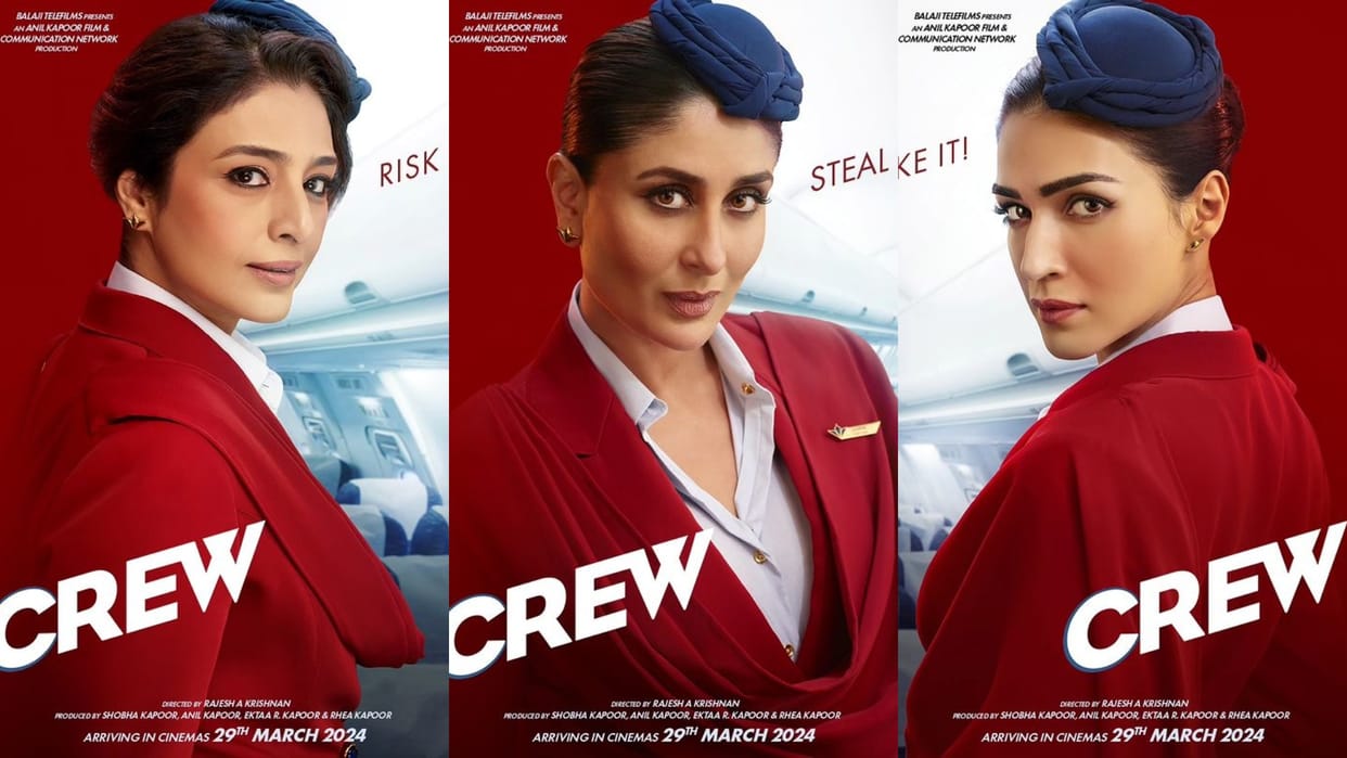 the crew makers reveal Kareena Kapoor Tabu and Kriti Sanon first Air Hostess look see poster