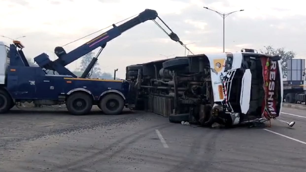 Accident: Bus overturns while trying to save bike rider, more than half a dozen passengers injured