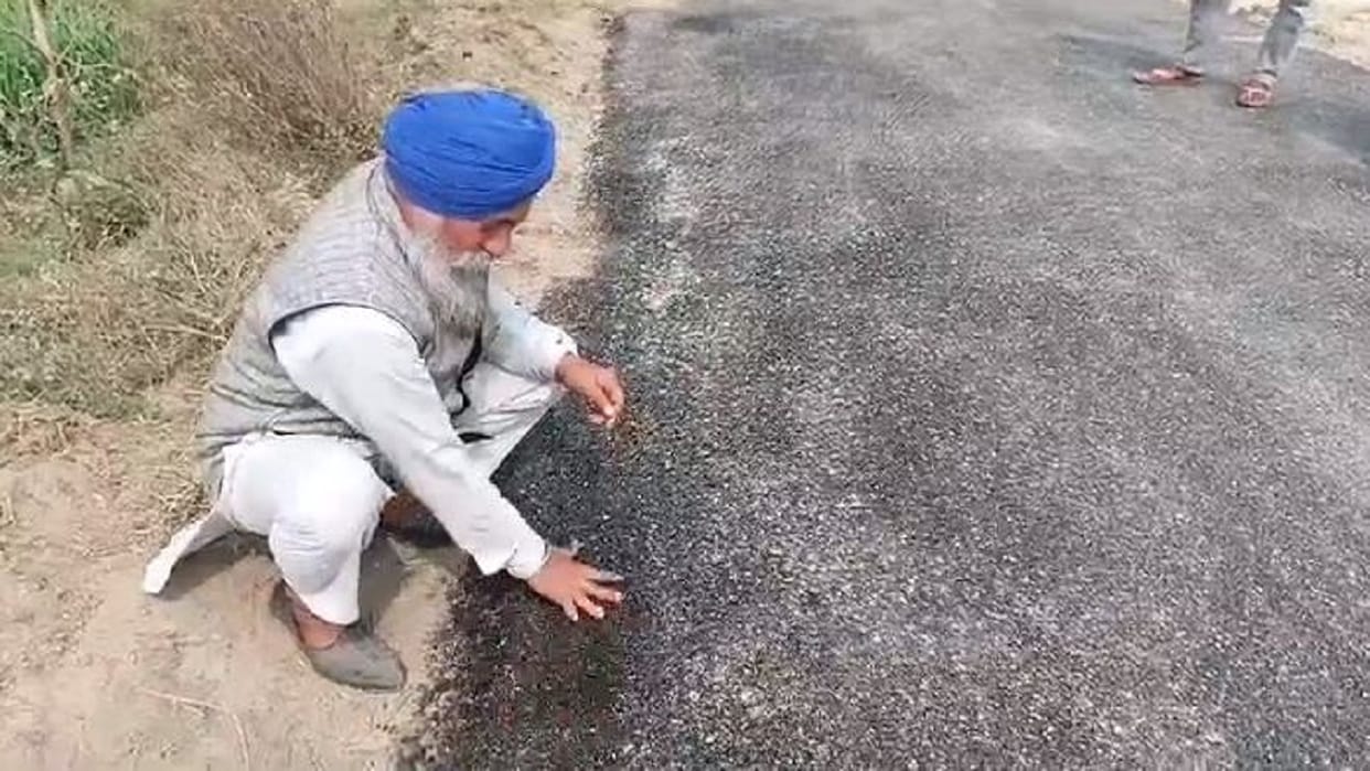 road being built at a cost of Rs 60 lakh started falling apart from the hands in Pilibhit