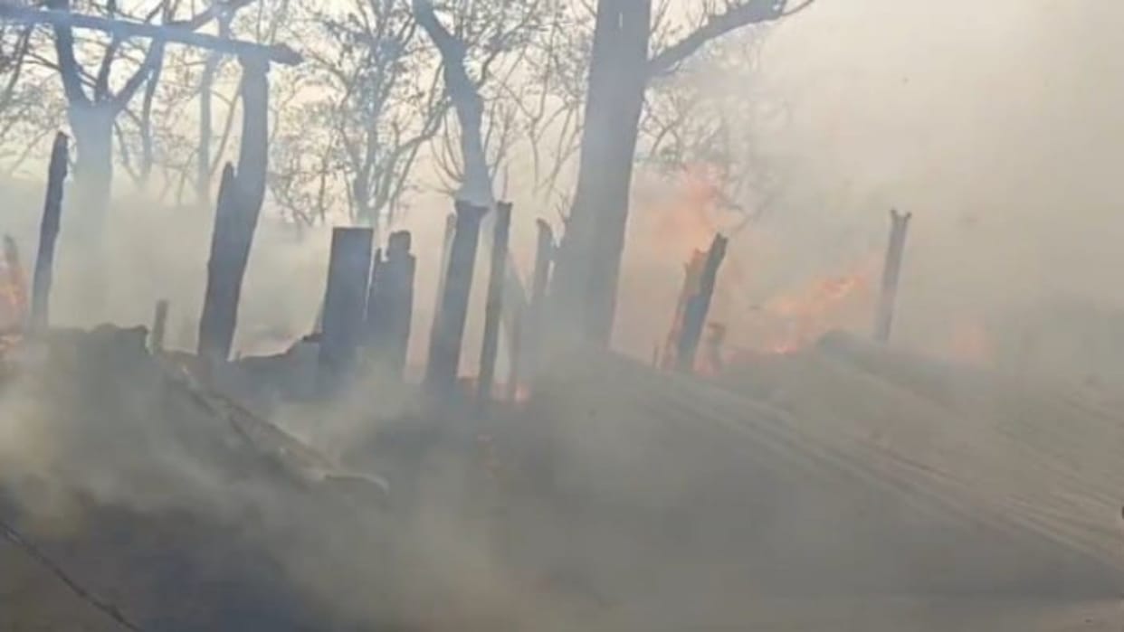 sixteen bighas wheat crop burnt in ghazipur Fire started due to spark of high tension